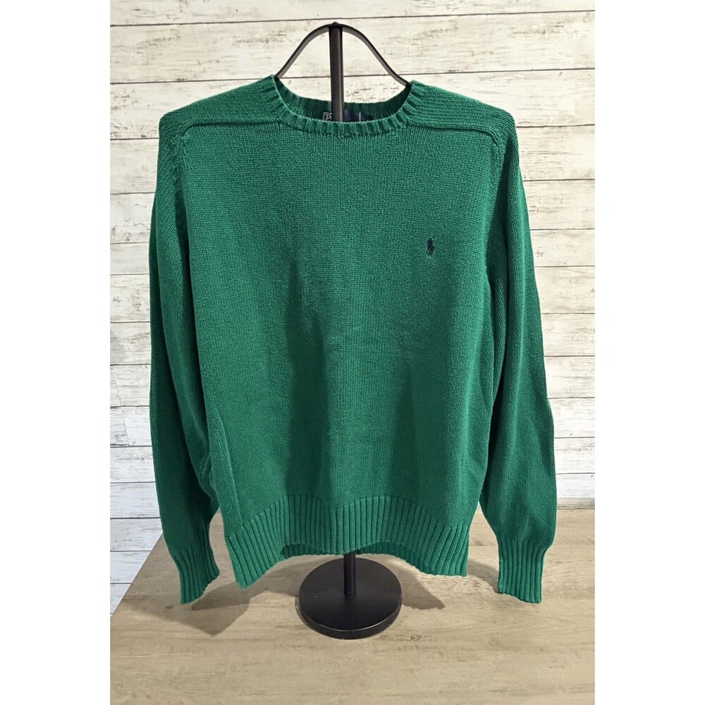 Vintage Polo Ralph Lauren Sweater Mens Size Large Green 90s Crewneck 100% Cotton